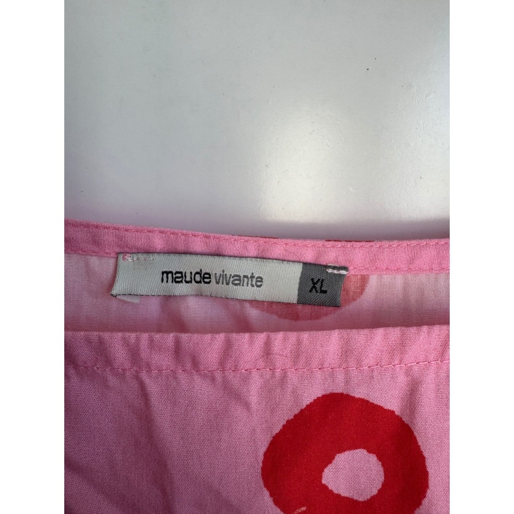 Maude Vivante Pink Red Octopus Molly Cotton Tiered Mini Dress XL‎ Fit Flare Puff - Picture 3 of 10